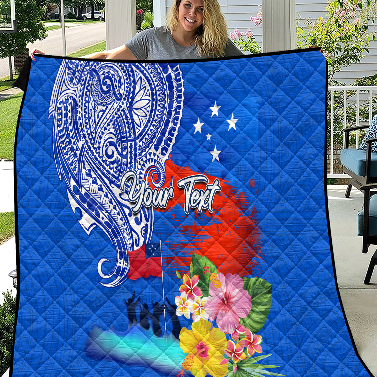 Personalised Samoa 62nd Anniversary Independence Day Quilt Samoan Tribal Flag Style LT03 Blue - Polynesian Pride