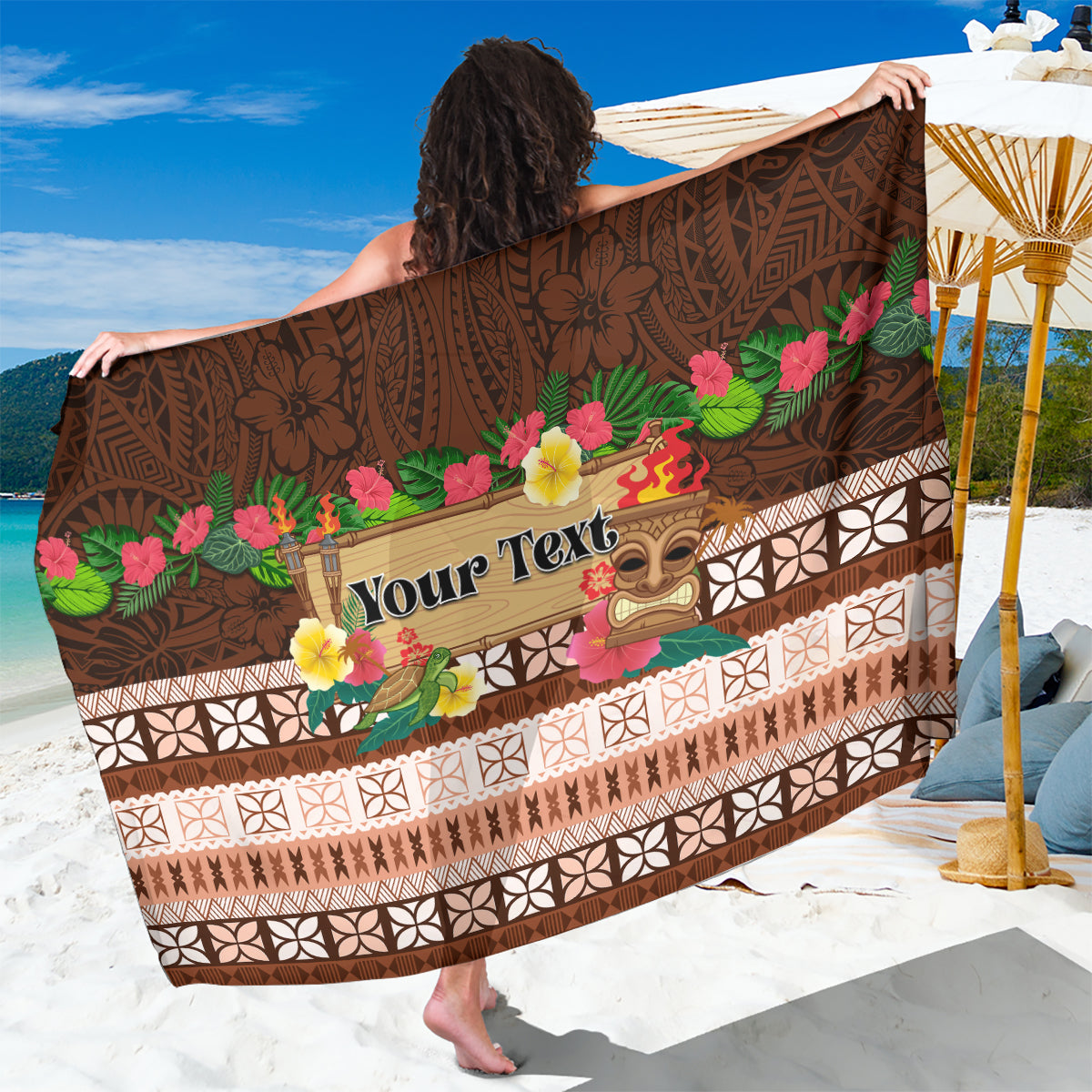 Pasifika Festival Auckland Sarong Polynesian Tribal with Pacific Pattern Brown Color LT03 One Size 44 x 66 inches Brown - Polynesian Pride