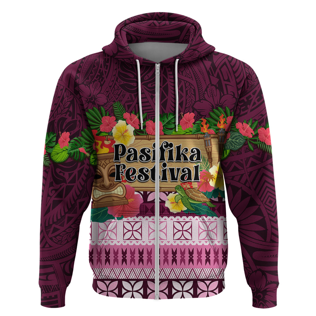 Pasifika Festival Auckland Hoodie Polynesian Tribal with Pacific Pattern Pink Color LT03 Zip Hoodie Pink - Polynesian Pride