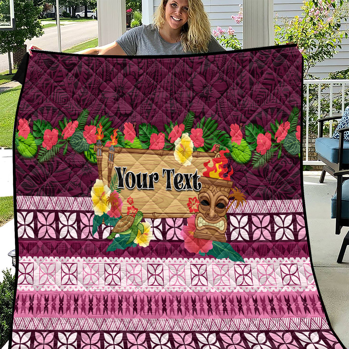 Pasifika Festival Auckland Quilt Polynesian Tribal with Pacific Pattern Pink Color