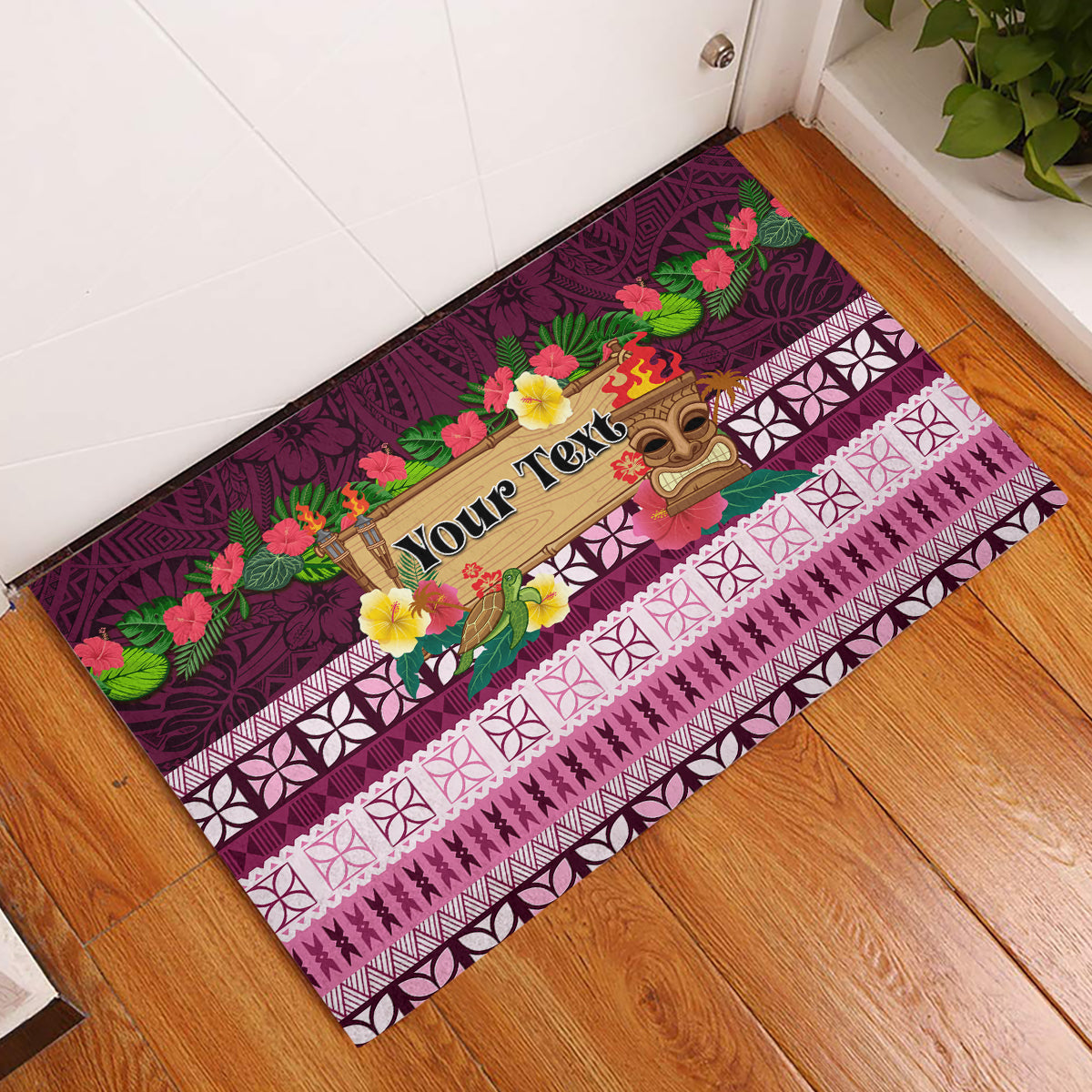 Pasifika Festival Auckland Rubber Doormat Polynesian Tribal with Pacific Pattern Pink Color LT03 Pink - Polynesian Pride