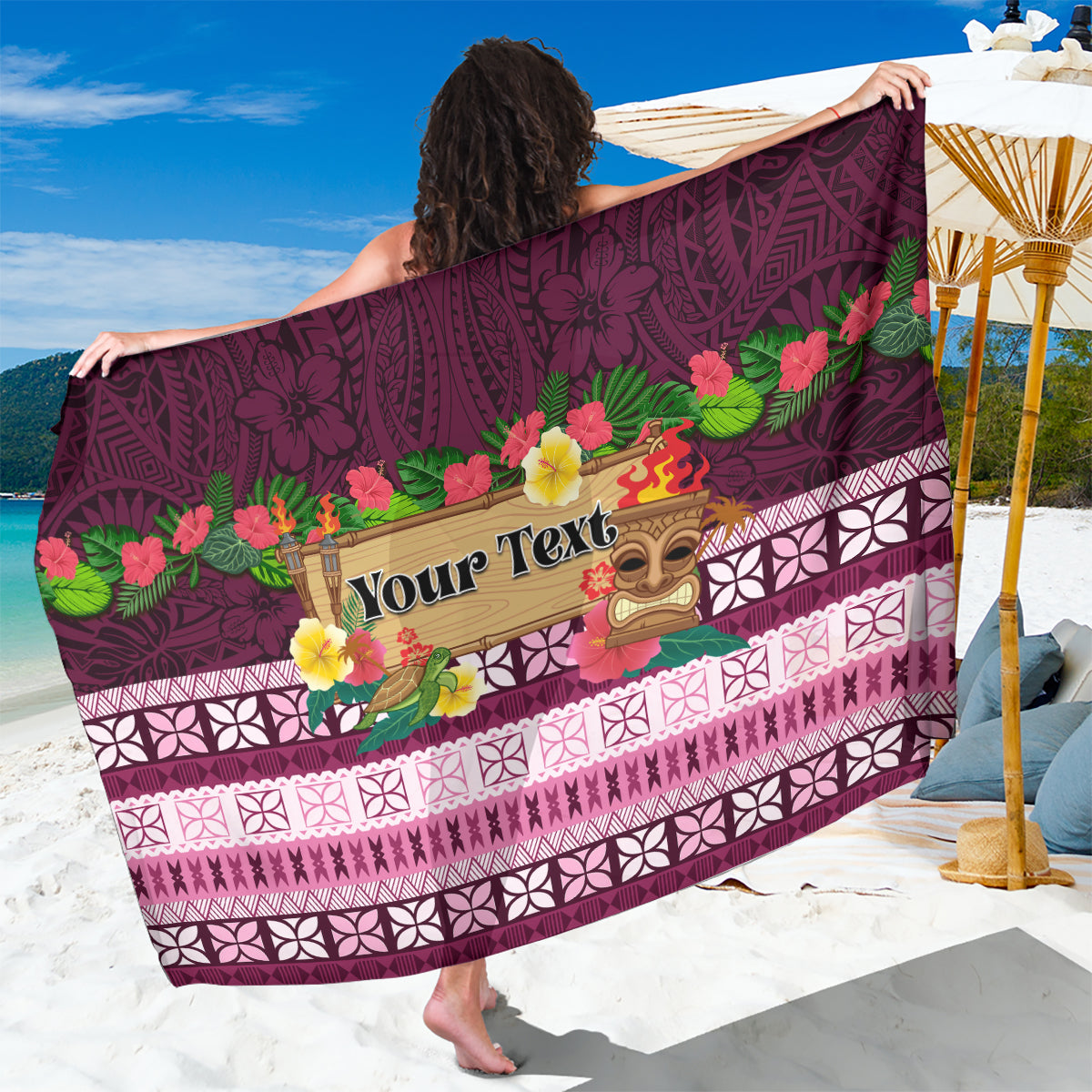 Pasifika Festival Auckland Sarong Polynesian Tribal with Pacific Pattern Pink Color LT03 One Size 44 x 66 inches Pink - Polynesian Pride
