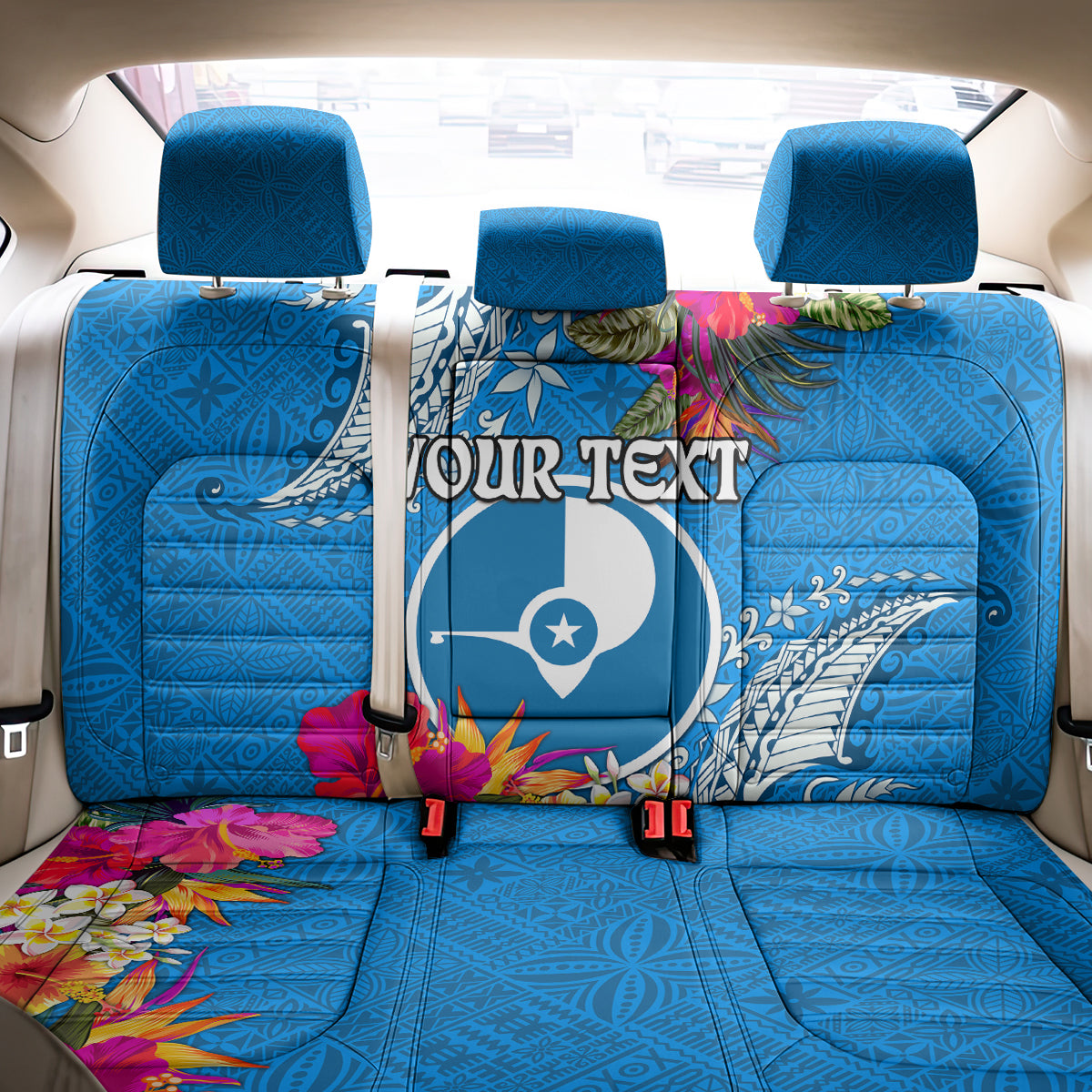 Yap Day Back Car Seat Cover Tapa Pattern with Hisbiscus LT03 - Polynesian Pride