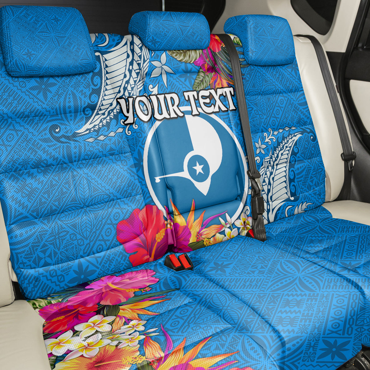 Yap Day Back Car Seat Cover Tapa Pattern with Hisbiscus LT03 - Polynesian Pride