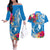 Yap Day Couples Matching Off The Shoulder Long Sleeve Dress and Hawaiian Shirt Tapa Pattern with Hisbiscus LT03 Blue - Polynesian Pride