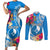 Yap Day Couples Matching Short Sleeve Bodycon Dress and Long Sleeve Button Shirt Tapa Pattern with Hisbiscus LT03 Blue - Polynesian Pride