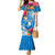 Yap Day Family Matching Mermaid Dress and Hawaiian Shirt Tapa Pattern with Hisbiscus LT03 Mom's Dress Blue - Polynesian Pride