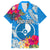 Yap Day Family Matching Short Sleeve Bodycon Dress and Hawaiian Shirt Tapa Pattern with Hisbiscus LT03 Dad's Shirt - Short Sleeve Blue - Polynesian Pride