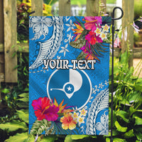 Yap Day Garden Flag Tapa Pattern with Hisbiscus LT03 Garden Flag Blue - Polynesian Pride