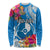 Yap Day Long Sleeve Shirt Tapa Pattern with Hisbiscus LT03 Unisex Blue - Polynesian Pride