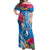 Yap Day Off Shoulder Maxi Dress Tapa Pattern with Hisbiscus LT03 Women Blue - Polynesian Pride