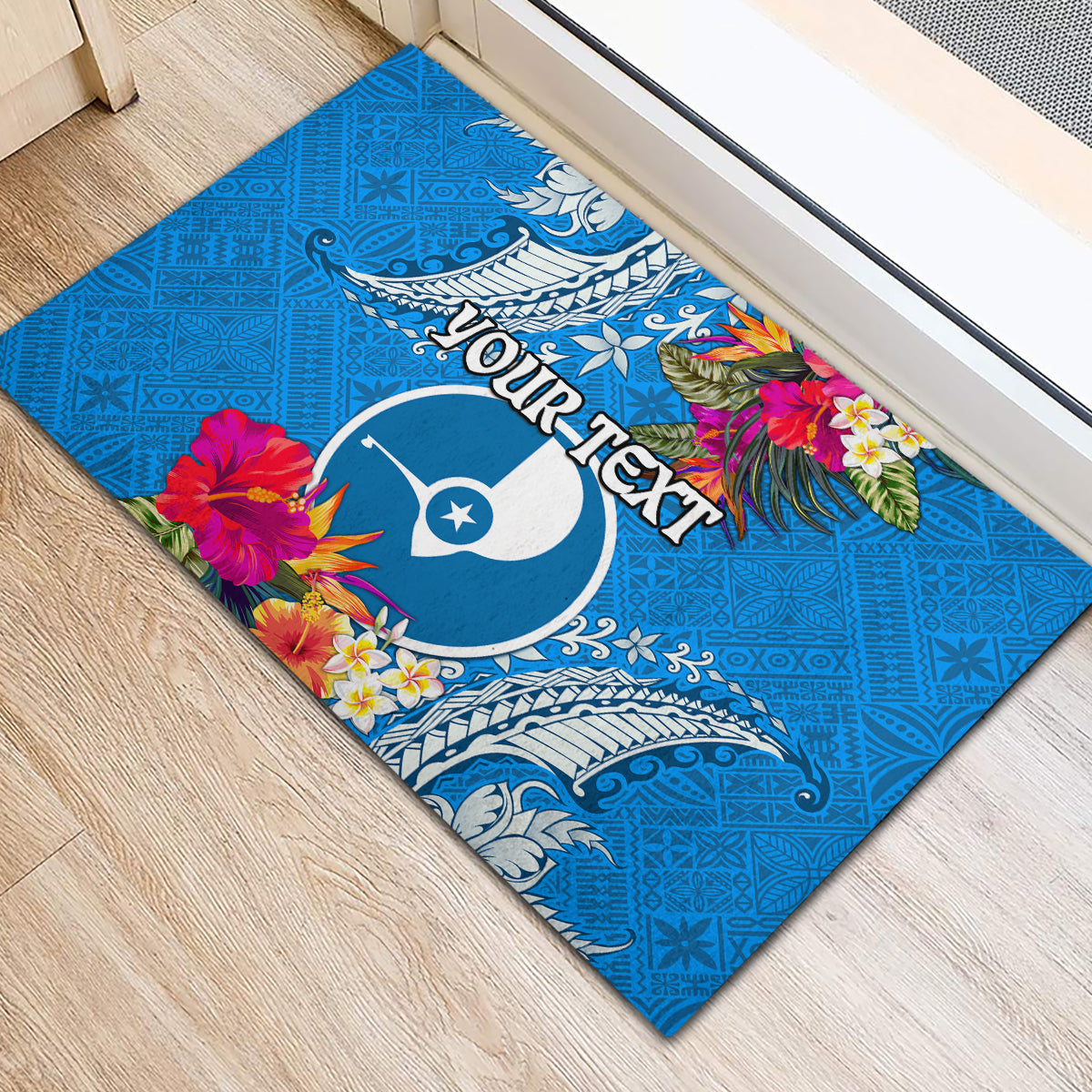 Yap Day Rubber Doormat Tapa Pattern with Hisbiscus LT03 - Polynesian Pride