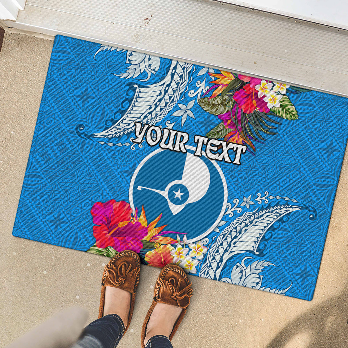 Yap Day Rubber Doormat Tapa Pattern with Hisbiscus LT03 - Polynesian Pride