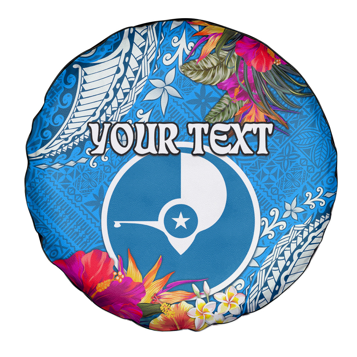 Yap Day Spare Tire Cover Tapa Pattern with Hisbiscus LT03 - Polynesian Pride