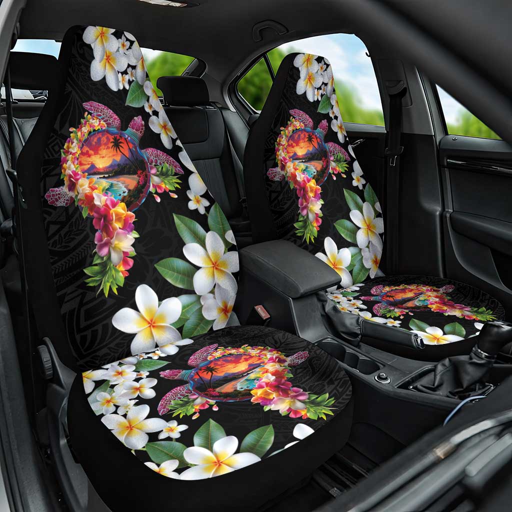 Hawaiian Lei Day Car Seat Cover Plumeria and Turtle with Polynesian Tribal Pattern LT03 One Size Black - Polynesian Pride
