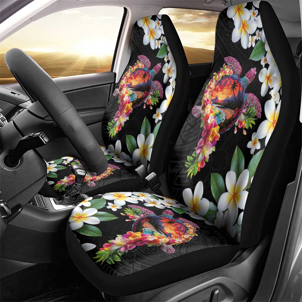 Hawaiian Lei Day Car Seat Cover Plumeria and Turtle with Polynesian Tribal Pattern LT03 - Polynesian Pride