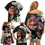 Hawaiian Lei Day Family Matching Off Shoulder Short Dress and Hawaiian Shirt Plumeria and Turtle with Polynesian Tribal Pattern