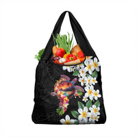 Hawaiian Lei Day Grocery Bag Plumeria and Turtle with Polynesian Tribal Pattern LT03 1-pack One Size Black - Polynesian Pride