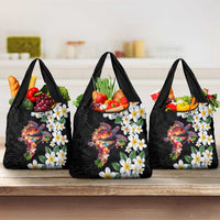 Hawaiian Lei Day Grocery Bag Plumeria and Turtle with Polynesian Tribal Pattern LT03 3-pack One Size Black - Polynesian Pride