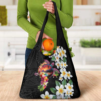 Hawaiian Lei Day Grocery Bag Plumeria and Turtle with Polynesian Tribal Pattern LT03 - Polynesian Pride