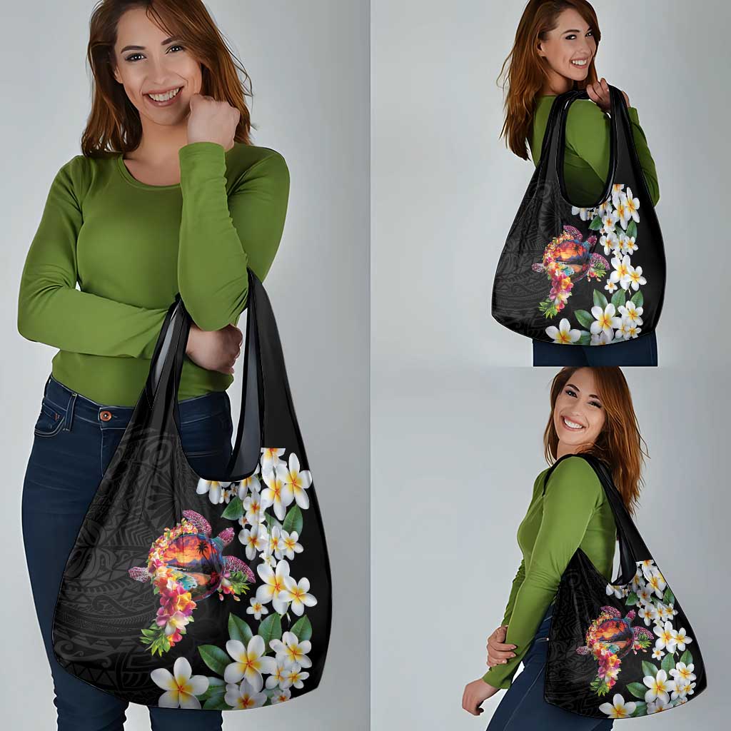 Hawaiian Lei Day Grocery Bag Plumeria and Turtle with Polynesian Tribal Pattern LT03 - Polynesian Pride