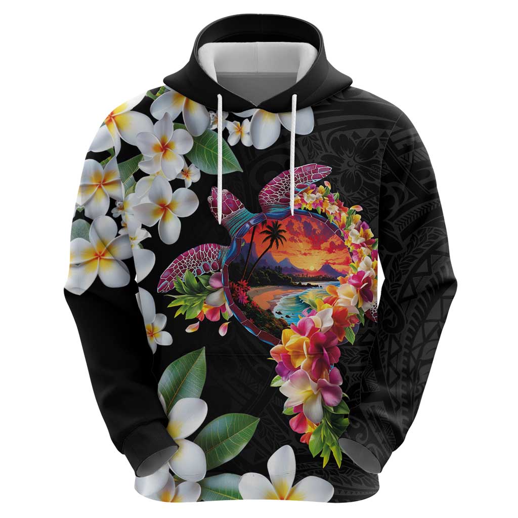 Hawaiian Lei Day Hoodie Plumeria and Turtle with Polynesian Tribal Pattern LT03 - Polynesian Pride