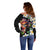 Hawaiian Lei Day Off Shoulder Sweater Plumeria and Turtle with Polynesian Tribal Pattern