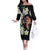 Hawaiian Lei Day Off The Shoulder Long Sleeve Dress Plumeria and Turtle with Polynesian Tribal Pattern