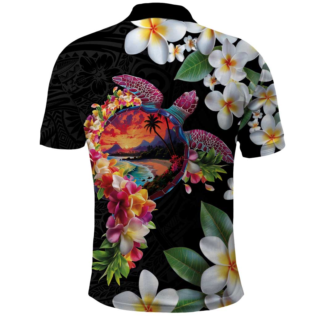 Hawaiian Lei Day Polo Shirt Plumeria and Turtle with Polynesian Tribal Pattern LT03 - Polynesian Pride