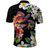 Hawaiian Lei Day Polo Shirt Plumeria and Turtle with Polynesian Tribal Pattern LT03 - Polynesian Pride