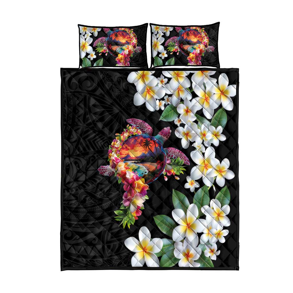 Hawaiian Lei Day Quilt Bed Set Plumeria and Turtle with Polynesian Tribal Pattern LT03 - Polynesian Pride
