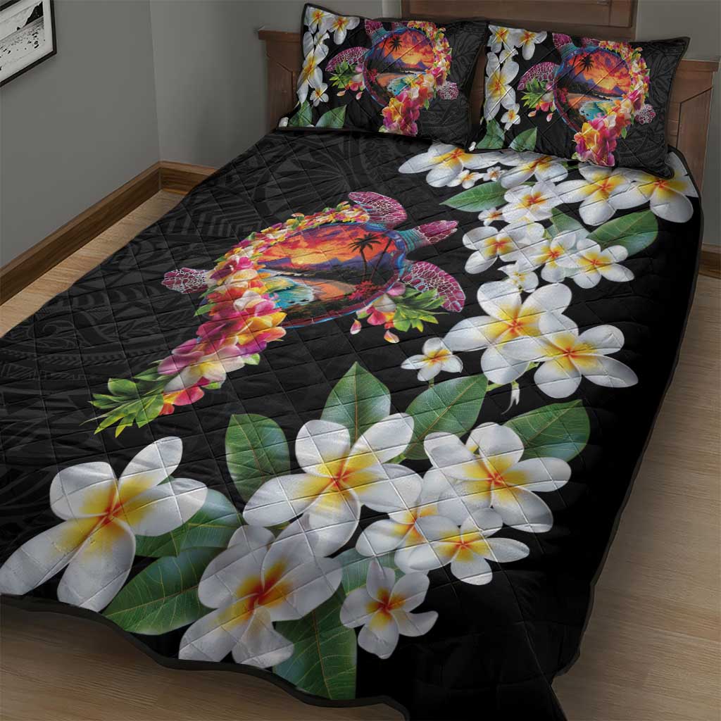 Hawaiian Lei Day Quilt Bed Set Plumeria and Turtle with Polynesian Tribal Pattern LT03 - Polynesian Pride