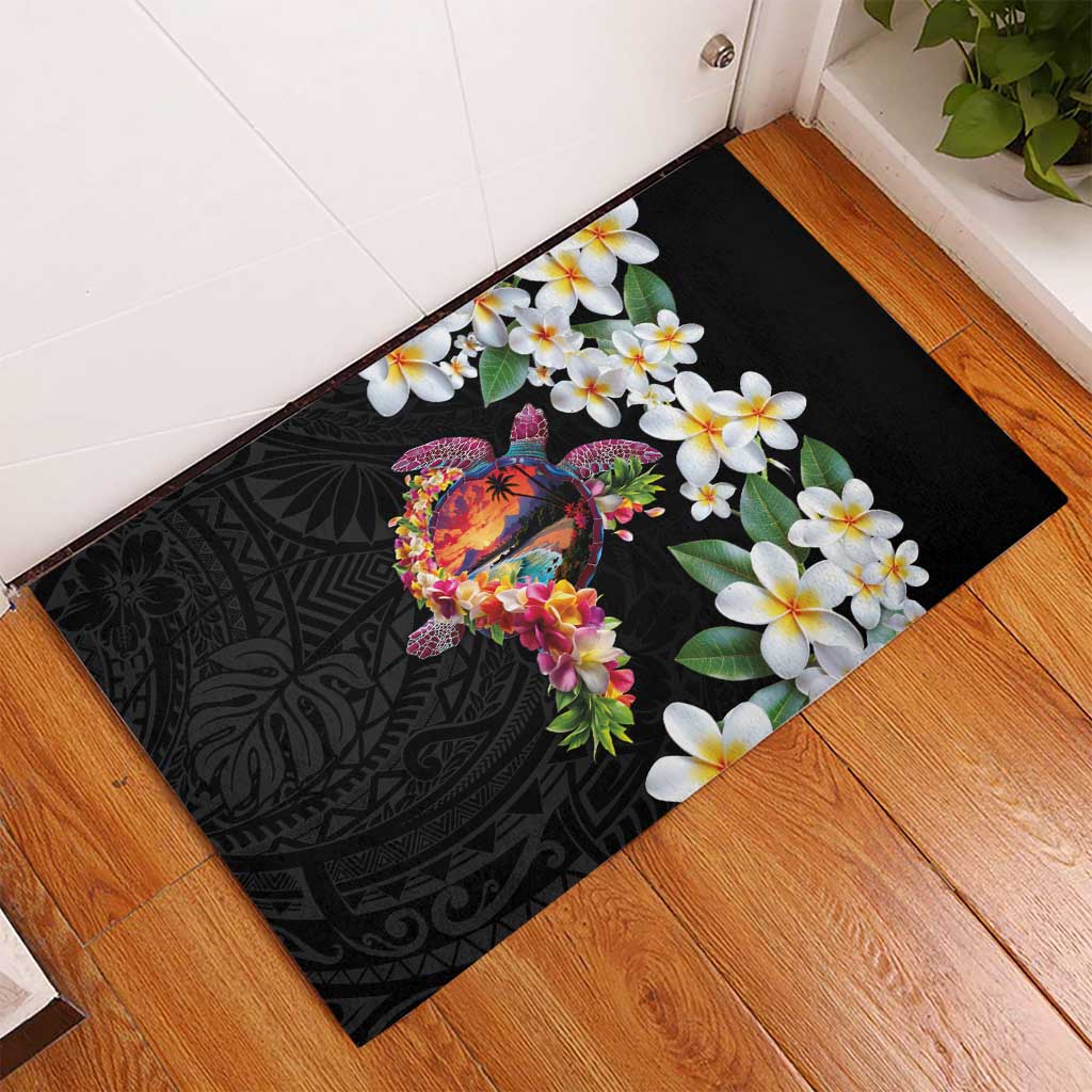 Hawaiian Lei Day Rubber Doormat Plumeria and Turtle with Polynesian Tribal Pattern LT03 - Polynesian Pride