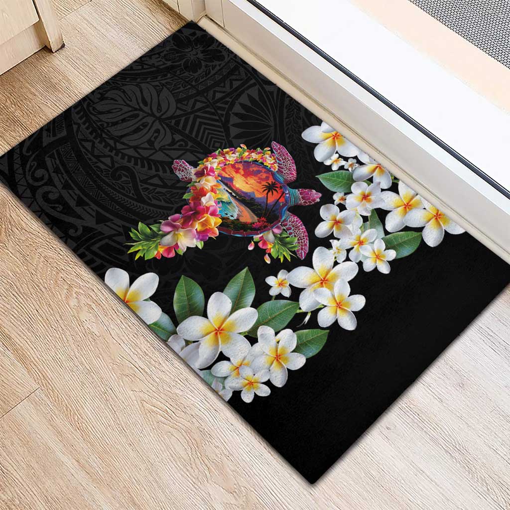 Hawaiian Lei Day Rubber Doormat Plumeria and Turtle with Polynesian Tribal Pattern LT03 - Polynesian Pride