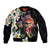 Hawaiian Lei Day Sleeve Zip Bomber Jacket Plumeria and Turtle with Polynesian Tribal Pattern