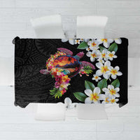 Hawaiian Lei Day Tablecloth Plumeria and Turtle with Polynesian Tribal Pattern LT03 Black - Polynesian Pride