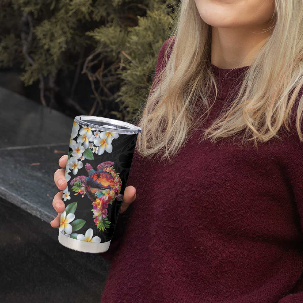 Hawaiian Lei Day Tumbler Cup Plumeria and Turtle with Polynesian Tribal Pattern LT03 - Polynesian Pride