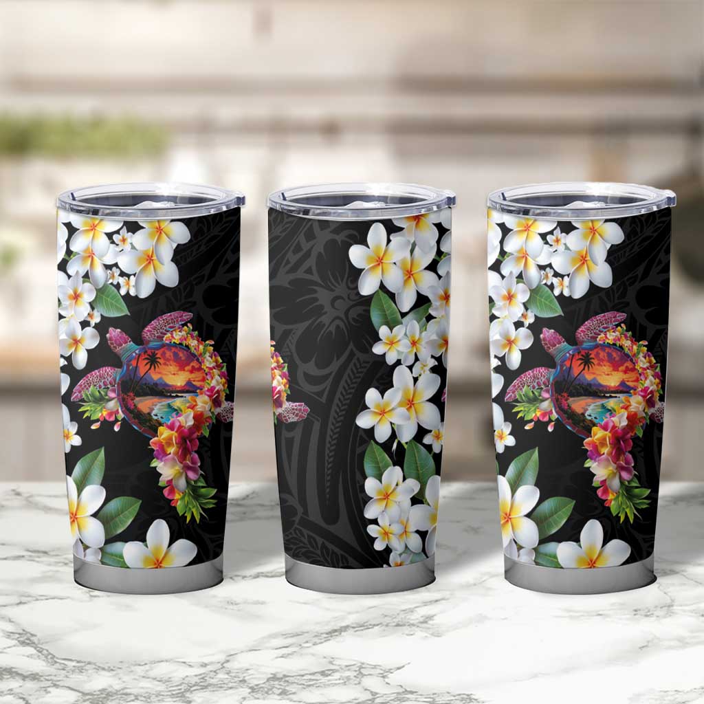 Hawaiian Lei Day Tumbler Cup Plumeria and Turtle with Polynesian Tribal Pattern LT03 - Polynesian Pride
