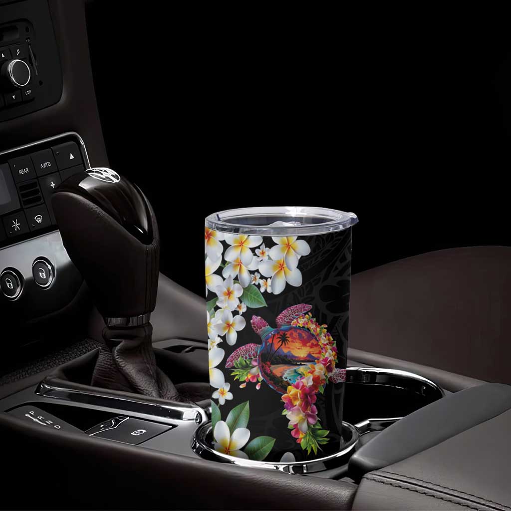 Hawaiian Lei Day Tumbler Cup Plumeria and Turtle with Polynesian Tribal Pattern LT03 - Polynesian Pride