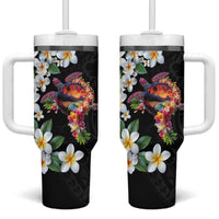 Hawaiian Lei Day Tumbler With Handle Plumeria and Turtle with Polynesian Tribal Pattern LT03 One Size: 40 oz Black - Polynesian Pride