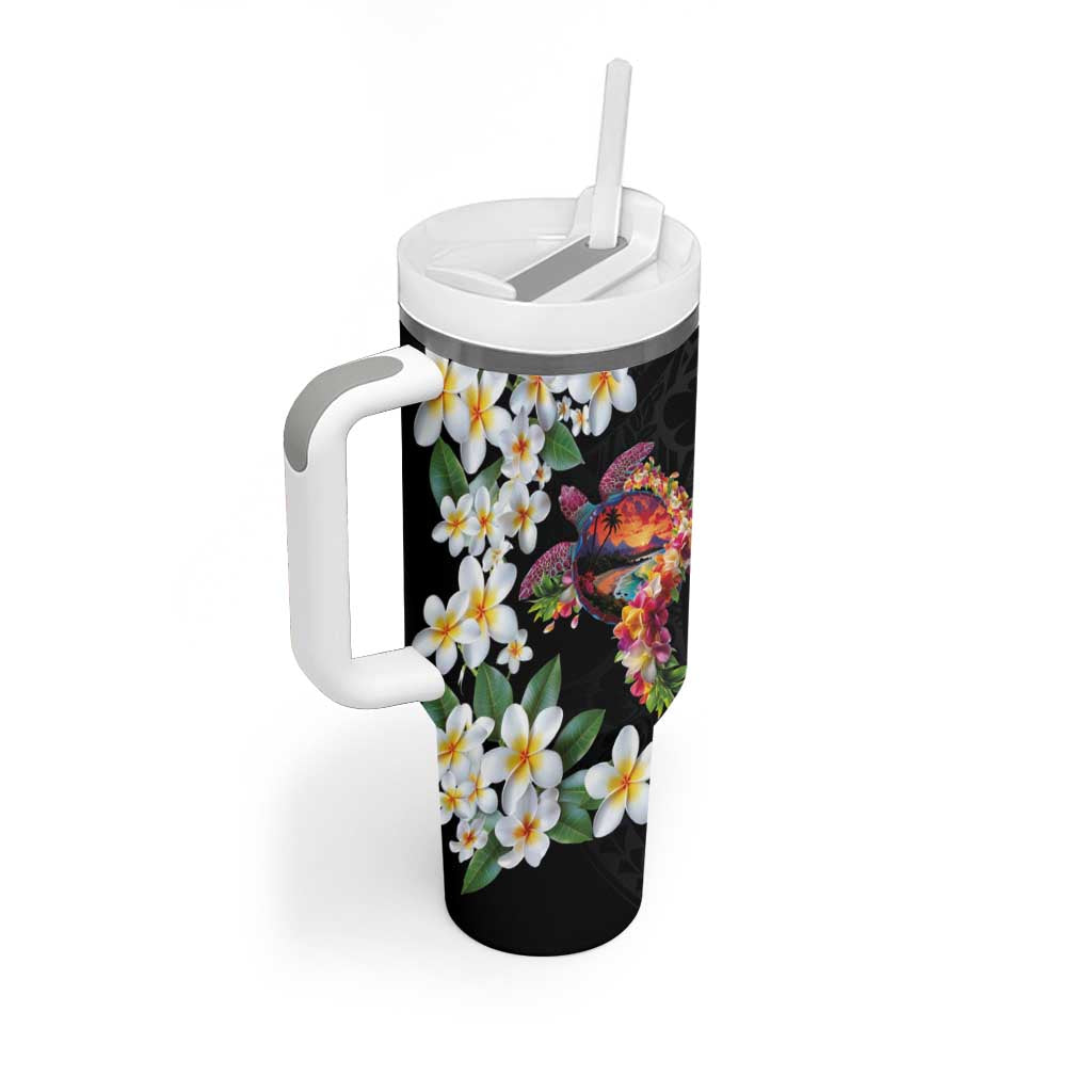 Hawaiian Lei Day Tumbler With Handle Plumeria and Turtle with Polynesian Tribal Pattern LT03 - Polynesian Pride