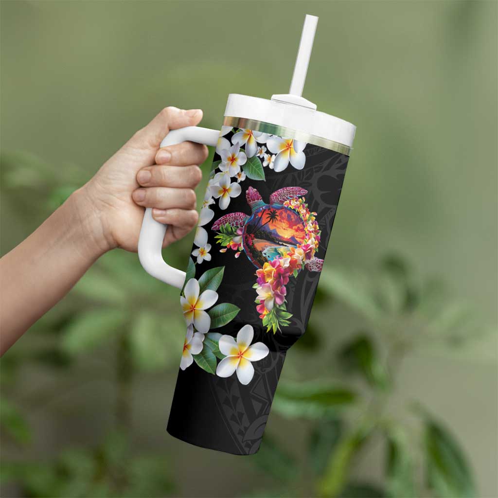 Hawaiian Lei Day Tumbler With Handle Plumeria and Turtle with Polynesian Tribal Pattern LT03 - Polynesian Pride