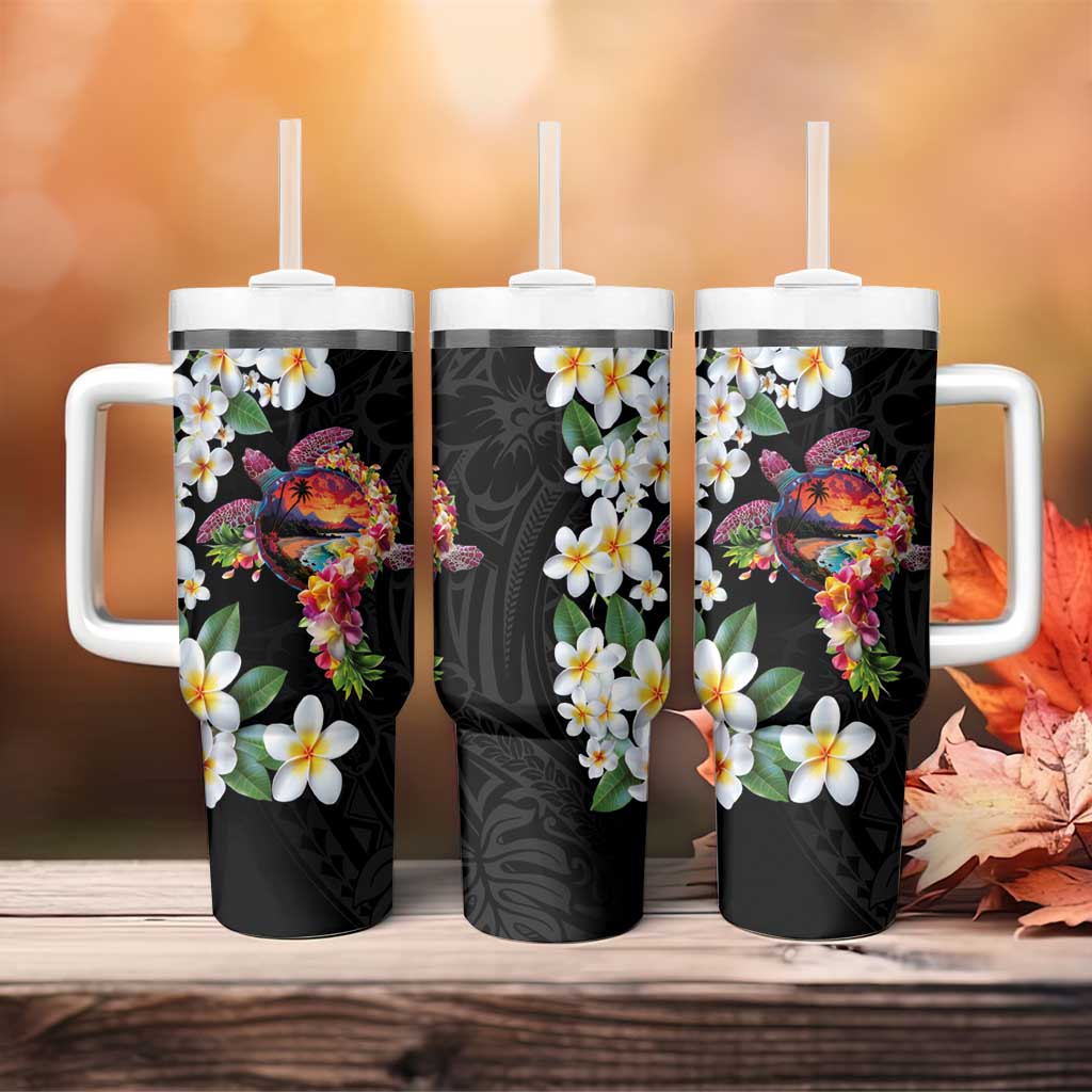Hawaiian Lei Day Tumbler With Handle Plumeria and Turtle with Polynesian Tribal Pattern LT03 - Polynesian Pride