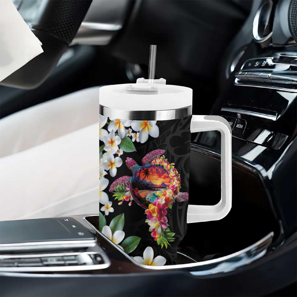Hawaiian Lei Day Tumbler With Handle Plumeria and Turtle with Polynesian Tribal Pattern LT03 - Polynesian Pride