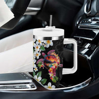 Hawaiian Lei Day Tumbler With Handle Plumeria and Turtle with Polynesian Tribal Pattern LT03 - Polynesian Pride