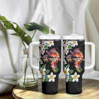 Hawaiian Lei Day Tumbler With Handle Plumeria and Turtle with Polynesian Tribal Pattern LT03 - Polynesian Pride