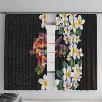 Hawaiian Lei Day Window Curtain Plumeria and Turtle with Polynesian Tribal Pattern LT03 With Hooks Black - Polynesian Pride
