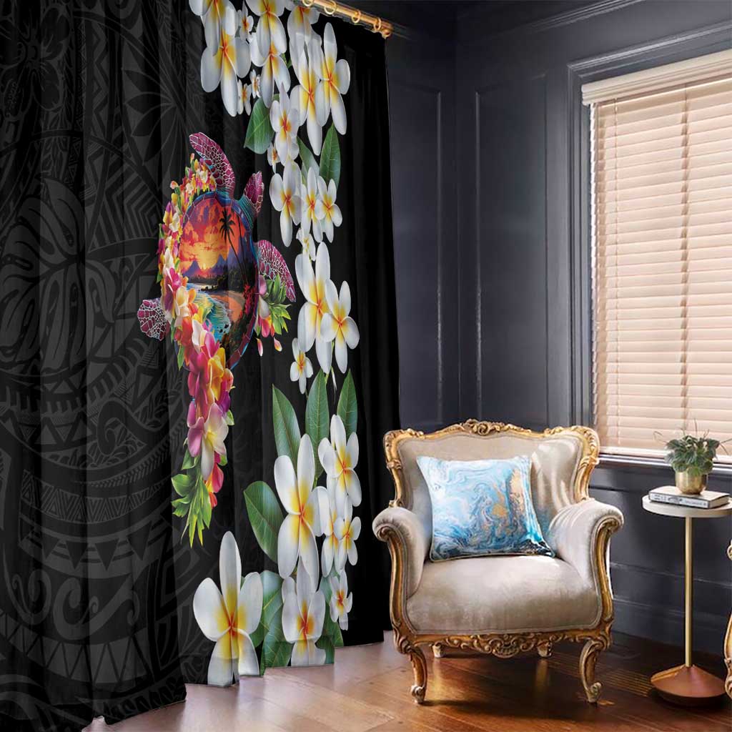 Hawaiian Lei Day Window Curtain Plumeria and Turtle with Polynesian Tribal Pattern LT03 - Polynesian Pride