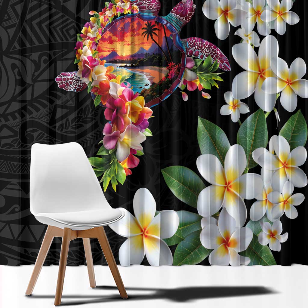 Hawaiian Lei Day Window Curtain Plumeria and Turtle with Polynesian Tribal Pattern LT03 - Polynesian Pride