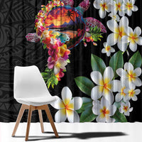 Hawaiian Lei Day Window Curtain Plumeria and Turtle with Polynesian Tribal Pattern LT03 - Polynesian Pride